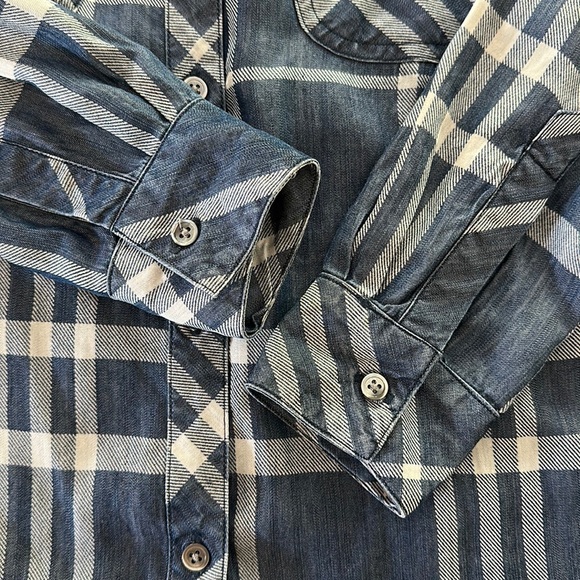 RAILS Hunter Plaid Denim Flannel Shirt in Blue/White - Picture 6 of 8